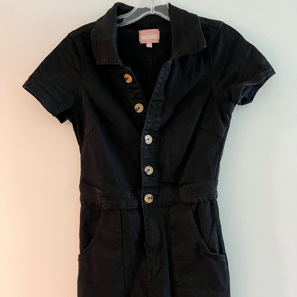 Show Me Your Mumu jumpsuit; size Small; black short sleeve